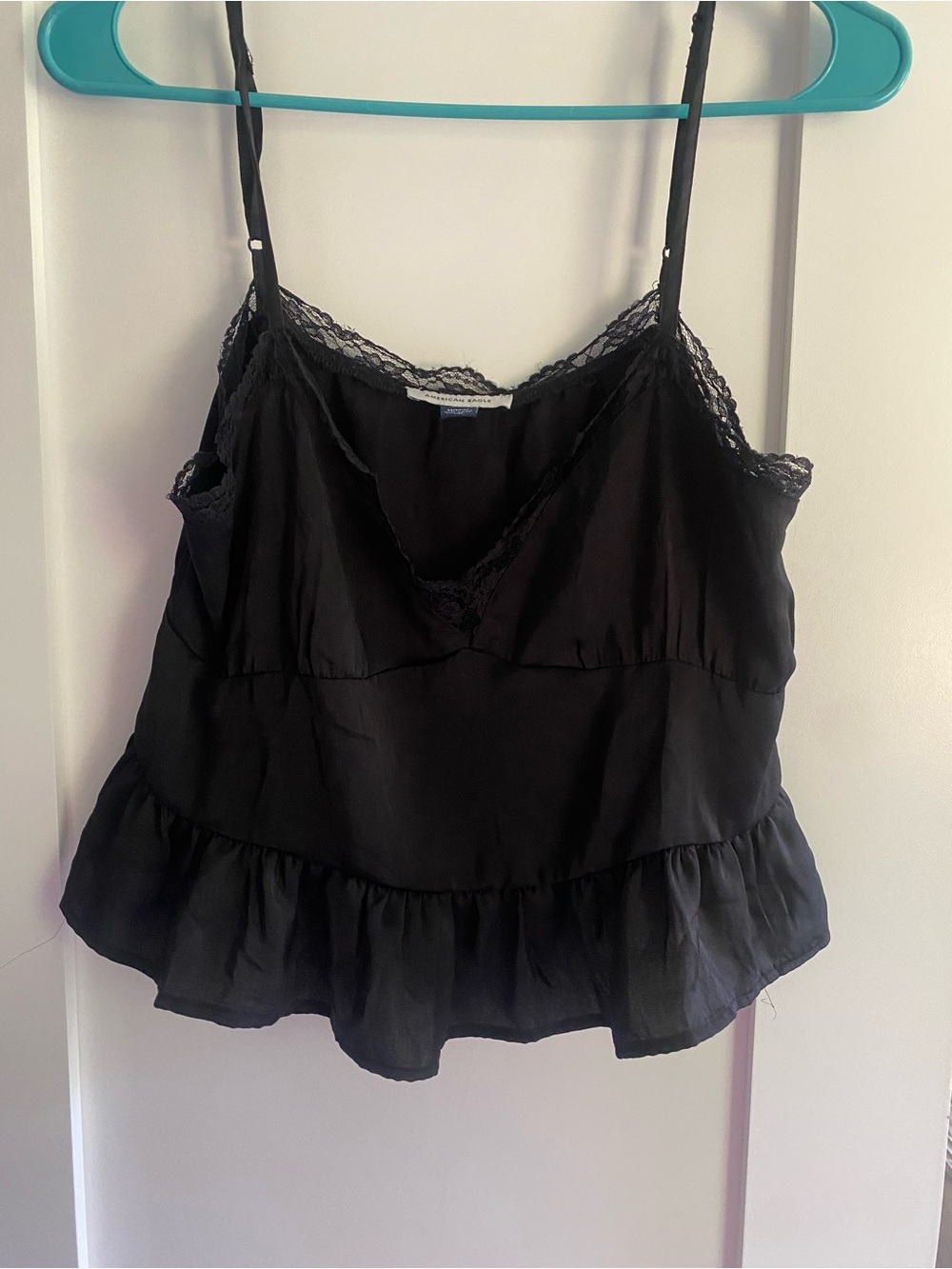 American Eagle Outfitters Black Lace-Trim Ruffle Camisole